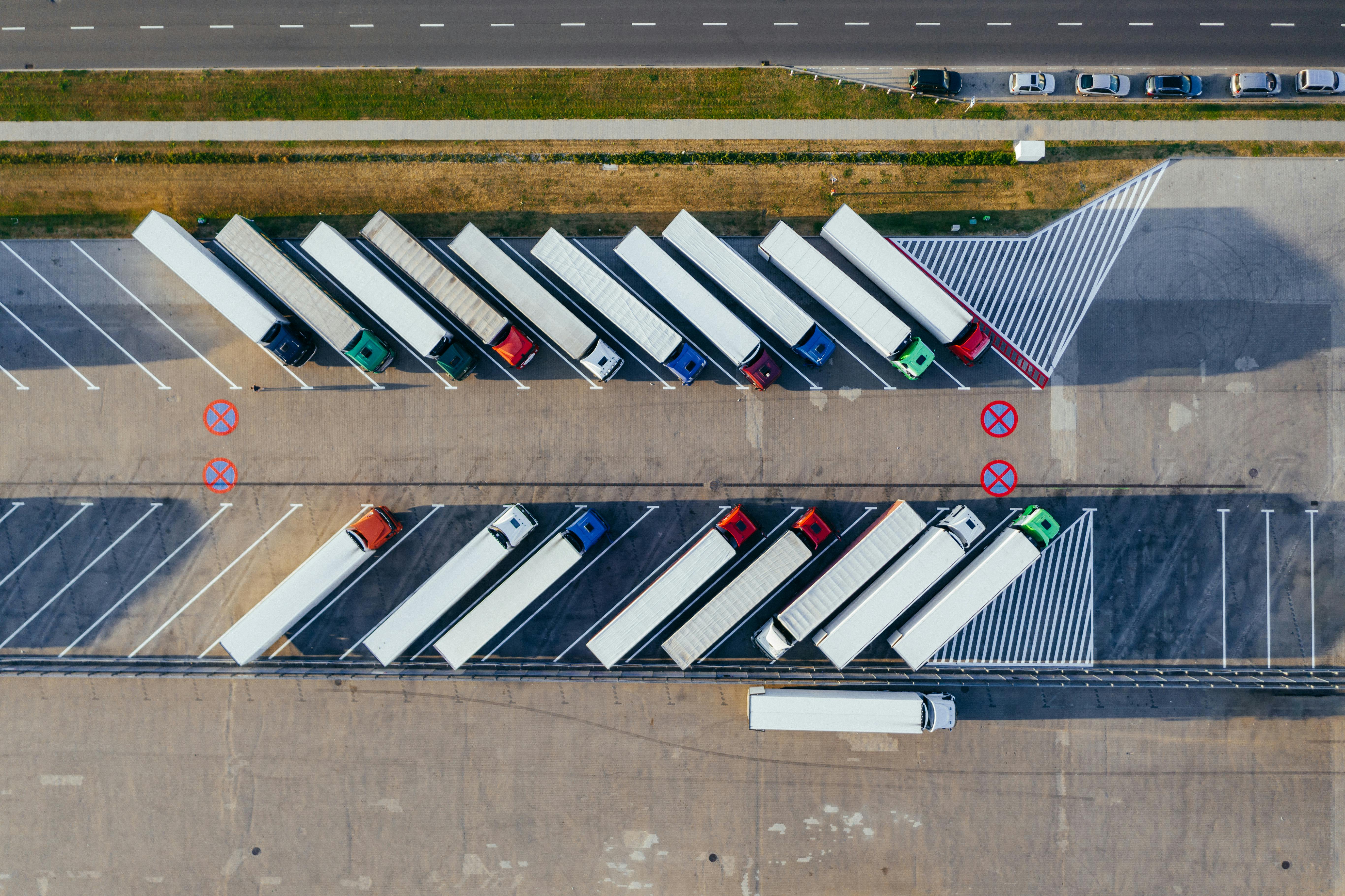 Trucks at logistics depot